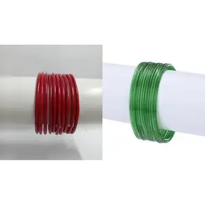 Somil Plain Glass Bangles | Handmade Traditional Chudi Set | Daily, Party & Festival Use | Pack Of 22, Red, Green -M47