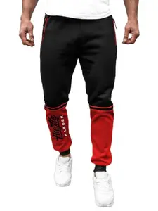 JUGULAR Men's Slim Fit Cotton Track Pant (Medium, Black-RED)