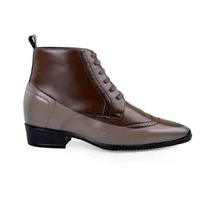 Baxxico Men's 3.5 Inch Hidden Height Increasing Brown Formal Faux Leather Material Brogue Lace-Up Shoes-8UK[BAXA987-Brown]