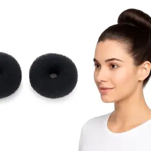 Hair Bun Maker Donut for Women & Girls | Easy Hair Styling Accessories | Sponge Hair Bun Tool (Pack of 2, Black) 18 Gram