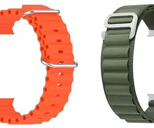 ACM Pack of 2 Watch Strap Slide 42mm 44mm 45mm 46mm 49mm Silicone & Nylon Belt compatible with Rapz Active 2000 Smartwatch Classic with Sports Hook Band (Orange/Green)