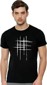 Abstract Lines Printed Men's Polyester White T-Shirt (in, Alpha, Medium, Regular, Black)