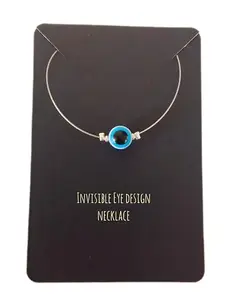 Invisible Eye Design Choker Necklace, Silver Wire with Blue Evil Eye Pendant