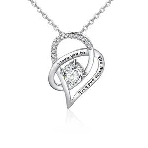 Venzina® Necklace for Women and Mom Carving Double Heart Chain Pendant Necklace with Gift Box Zircon Necklaces Jewellery Mothers Day Birthday Gift for Mom, Women