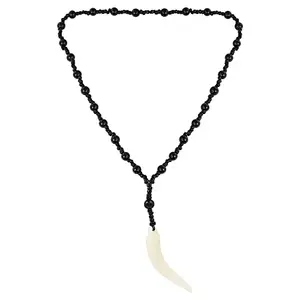 DULCI Faux Imitation White Tooth Black Hand-Carved Beads Chain Necklace Pendant Fashion Jewelry Unisex