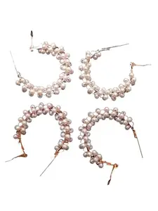 Femmibella Set Of 2 Multicolour Gold & Silver Beads Hoop Earrings |Combo Earrings Set For Women and Girls