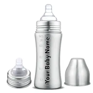 Speedex 240ml Customised Stainless Steel Baby Feeding Bottle - Anti-Colic, BPA-Free, Plastic-Free, Durable, with Nipple - Safe for Baby Boys & Girls (Silver (Matt), 240ml)