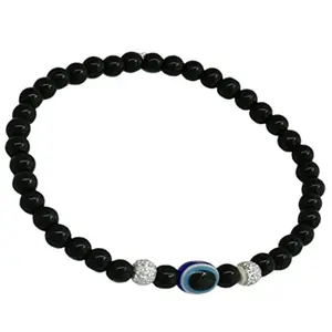 High Trendz Divine Black Glass Beads Evil Eye Stretchable Anklet for Women and Girls (Glittery Ball)