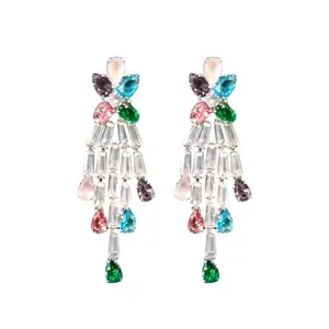 Silver Plated Crystal Dangle Earrings for Women and Girls for Wedding,Birthday Gift for Girls (Multicolour)