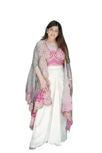 Kapindra Enterprise Lehenga Choli For Women's And Girls For Style Premium Crep Silk Fabric With Embroidery cording Work Blouse wedding bollywood party girls wear dhoti indo western (pink)