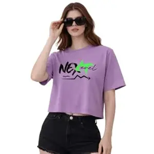NAVRAAH Women’s Oversized Printed Crop T-Shirt | Soft, Cozy & Trendy NextLevel Printed Crop Top | Cute Print Round Neck Casual Top for College & Daily Comfort