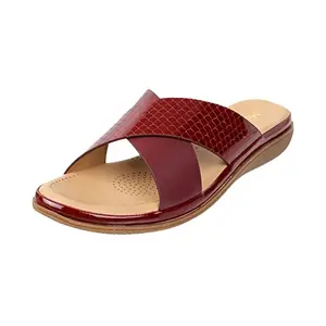Metro Women Maroon Synthetic Leather Cross Strap Comfort Slip-on Sandal UK/3 EU/36 (41-37)