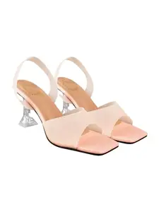 Shoetopia Trendy & Chic Pink Clear Spool Heeled Sandals For Women & Girls