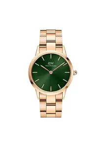 Daniel Wellington Stainless Steel Unisex Iconic Link Emerald 36Mm Rose Gold Green Dial Analog Watch, Rose Gold Band