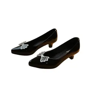 OZURI Black Embellished Round Toe Low Heels for Women | Closed Back Stylish Footwear for s & Women (Size-41)