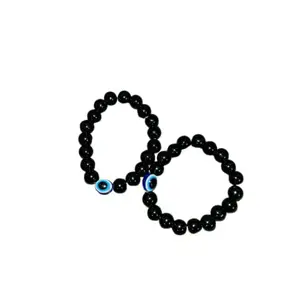 Evil Eye Couple Bracelets | Stylish Beaded Wristbands for Men & Women | Adjustable Unisex Charm Bracelets | Trendy Matching Bracelets for Couples | Everyday Wear Accessories (Black)