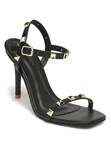Bruno Manetti Women's Black Slipon Back Strap Golden Stone Heels
