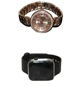Stylish Fancy White Silver Watch & Golden Black Digital Watch for Women & Girls Combo of 2
