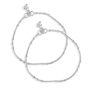 Vivastri Traditional Silver White Metal Payal Anklets Pair for Women & Girls [VIVA1007PYL]