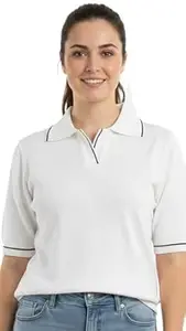 LASOON Women's Regular Fit Polo T-Shirt | Premium Viscose Collared Neck Top with Contrast Tipping | Half Sleeve Smart Casual Office T-Shirt for Women & Girls