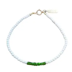 LKBEADS Green Chrome Diopside & White Feldspar bracelet with Silver clasp - 3-3.5mm Round & Rondelle beads- Faceted & Smooth Cut -7 Inch Bracelet– Healing, Fashion, Gift, Spiritual, Yoga|LK_STACK_07739
