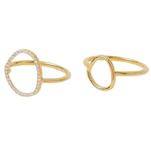 Accessorize London Women's Z Real Gold-plated Cubic Zirconia Sparkle Pebble Rings pack Of Two (Small)
