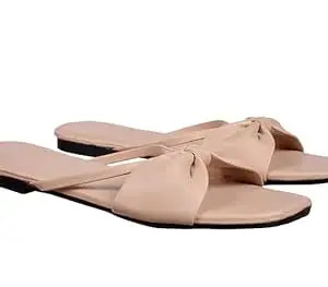 Women's Flat Sandals with Bow Knot Detail,Open Toe Slip-On Style
