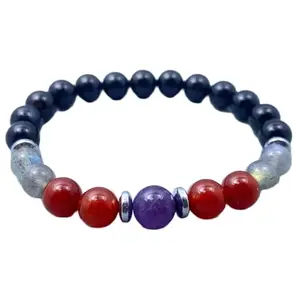 Lady Works Natural Amethyst, Red Jade, Labradorite & Onyx 8mm Round Shape Smooth Cut Beads 7.5 Inch Stretchable Bracelet for Men & Women.Bracelet for healing, meditation, Prosperity, Gift & Luck|LW_BRST_10616_7.5