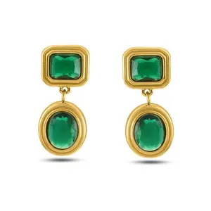 PALMONAS Green Gemstone Drop Earrings for Women - Gift for Girls & Women, Waterproof & Anti Tarnish Earrings