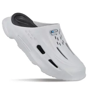 WALKAROO Clogs for Men -Trendy|Lightweight and Comfortable |Stylish Slip-on Design|WE8787 Black Grey