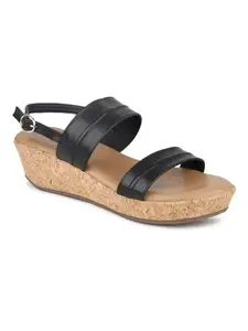 INC.5 Women Black Solid Wedge Sandals