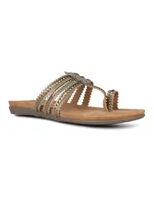 Inc.5 Womens Gold Casual Striped Round Toe Flats