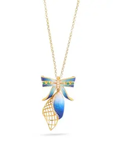 KICKY & PERKY 925 Sterling Silver Gold Plated Enamel Frill Bow Pendant with Chain | Emerald and Moissanite | Gift for Women and Girls | With Certificate of Authenticity | 6 Months Warranty*
