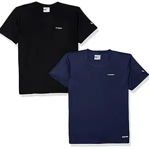 Charged Endure-003 Chameleon Spandex Knit Round Neck Sports T-Shirt Black Size 2Xl And Charged Energy-004 Interlock Knit Hexagon Emboss Round Neck Sports T-Shirt Navy Size 2Xl