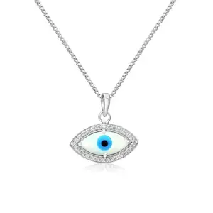 Eriline Jewelry 925 Sterling Silver Cluster Evil Eye Pendant (Eye Shaped) with AAA Grade Cubic Zirconia with 18" Silver Box Chain | For Girls & Women | With Certificate of Authenticity & 925 Hallmark