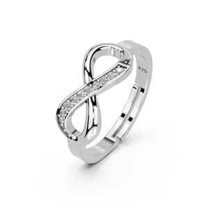 Miss Highness 925 Sterling Pure Silver Ring for Women and Girls, Infinity Rings, Adjustable Free Size, with Certificate of Authenticity & 925 Stamp, Gift for Wife and Girlfriend, Birthday, Anniversary