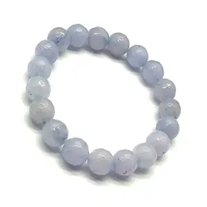 LKBEADS Natural Aqua Chalcedony 10mm Round Shape Faceted Cut Beads 6.5 inch Stretchable Bracelet for Men & Women.|STBR_RR_00806_6.5