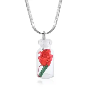 Memoir Glass Bottle with Miniature Rose Stylish Love proposal Fashion Pendant for Women (PCMC8507)