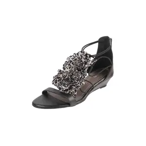 Metro Women's BLACK Synthetic Floral Embellised Fashionable Sandal UK/3 EU/36 (33-915)