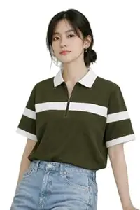 Dagcros Women’s Half Zip Polo T-Shirt | Premium Textured Fabric | Smart Casual Summer Wear | Stylish Collar Top for Women