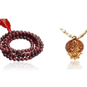 KAMADA CREATIONS Kamada Combination of Chandan (Red sandalwood) mala and authnetic RadhaKrishna Lotus shaped Tulsi (basil) mala,Spritual Pendant Necklace for Women, Men and Children