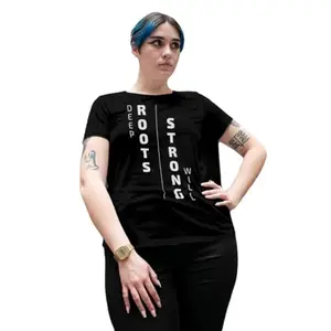 FIGHTERHERO Cotton Blend Women's Casual T-Shirt | Light Grey Strong Will Printed T-Shirt for Women (Black, 2XL)