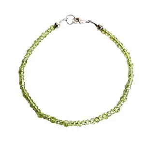 LKBEADS Silver Plated Bracelet with Green Faceted Peridot Beads – Round 2.5-3mm – 7 inch Adjustable – For Men & Women|LK_STACK_05326