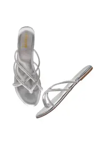 SilverArrow Women's Bounka Spark Design |Ethnic Wears|Flat Sandals, Silver, 5 UK