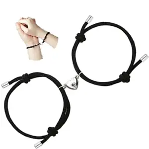 BEAUTIVIA New Couple Bracelet Stitching Heart Magnetic Bracelets Women Romantic Valentine's Day log distance present for Lovers