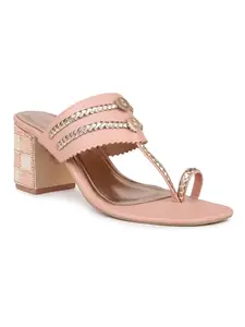 INC.5 Women Peach Embellished One-Toe Block Heels