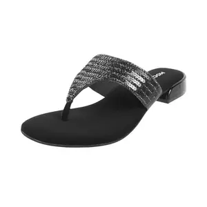 Mochi Women Black Flat Comfy & Fashion Chappal UK/7 EU/40 (35-142)