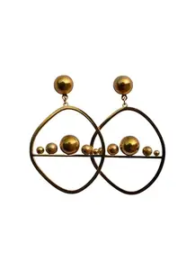 Golden Ball Earrings| Anti-Tarnish| Geometric Circle Drop Earrings| With Golden Spheres| Western Style