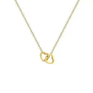 MARMORIS ECOM Anti Tarnish Double Heart Necklace, Stainless Steel Gold Plated Interlocking Heart Pendant with Chain for Women & Girls, Water Resistent & Hypoallergenic Minimal Jewelery