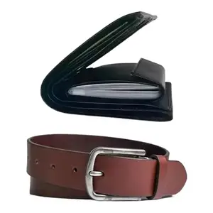 Unity Threads Espresso Blend: Brown Leather Belt & Black Leather Wallet Combo – Unite Style and Functionality with Rich Elegance